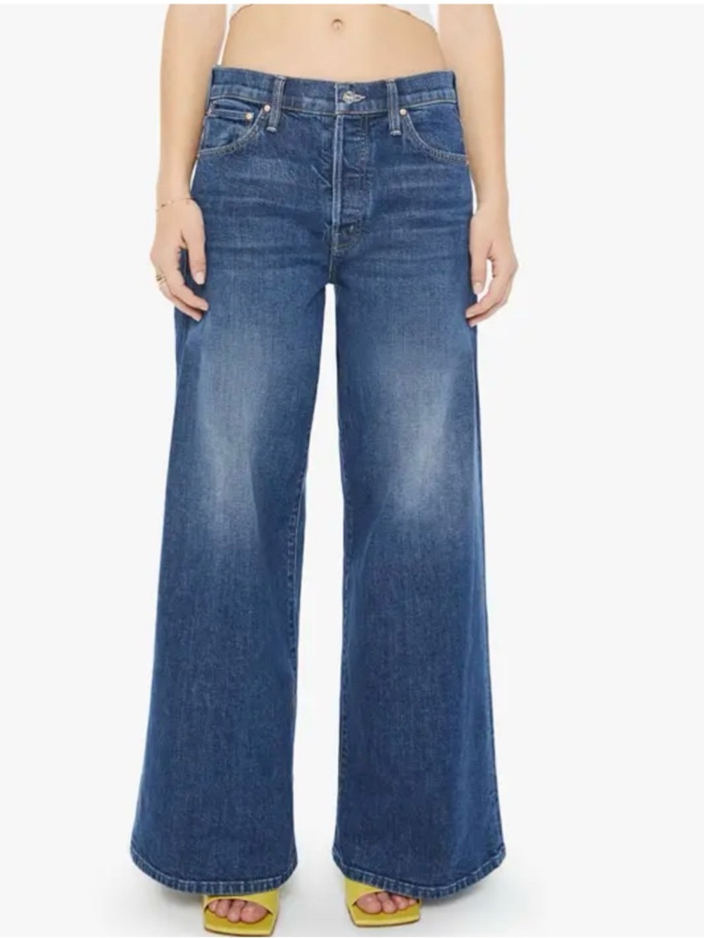 MOTHER Wide-Leg Flare Jeans in Medium Blue